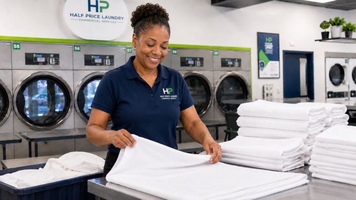 Fresh folded hotel linens from Half Price Laundry