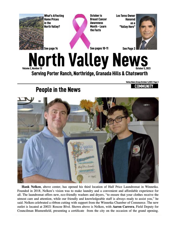North Valley News headline Half Price Laundromat Winnetka grand opening