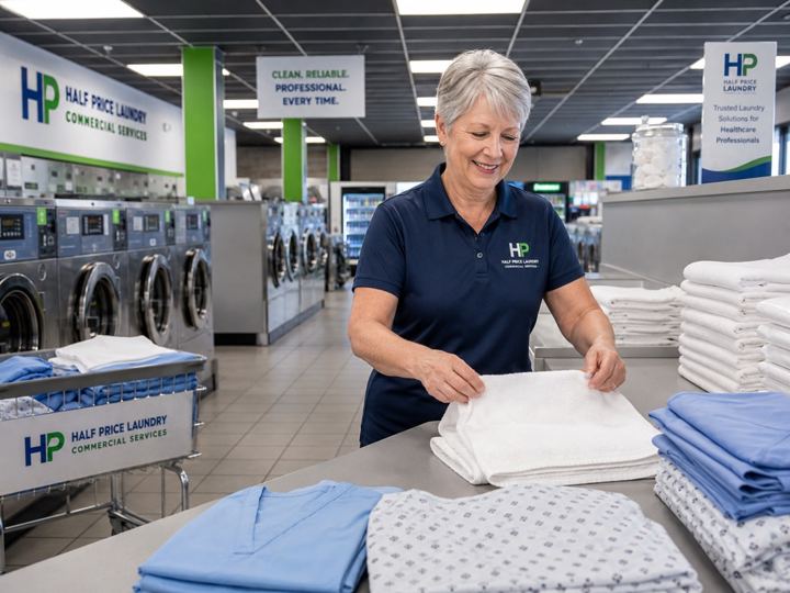 Fresh folded medical linens from Half Price Laundry