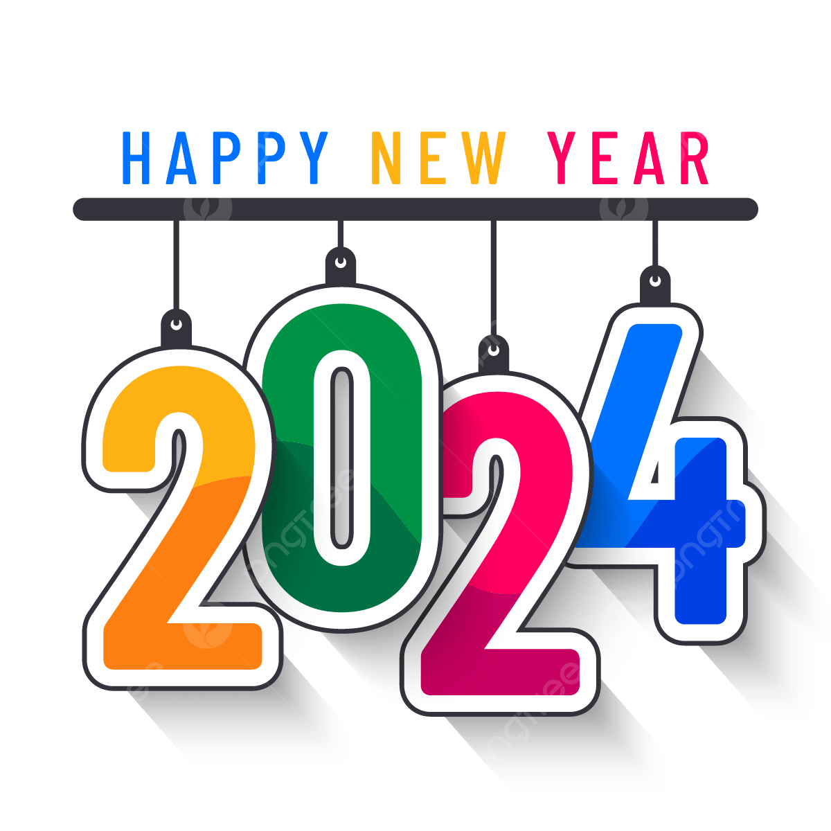 Pngtree Colorful Happy New Year 2024 In Hanging Style Png Image 8628660