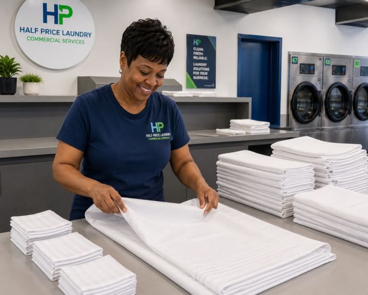 Fresh folded restaurant linens from Half Price Laundry
